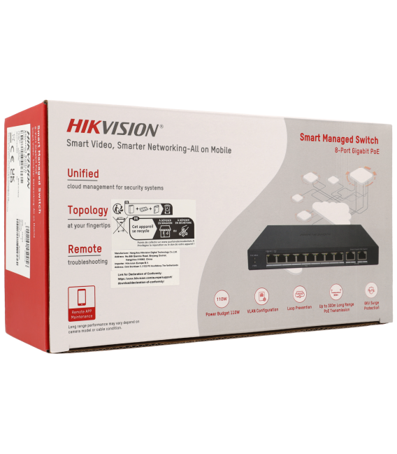 Switch cloud HIKVISION PRO 10 puertos con 8 puertos PoE