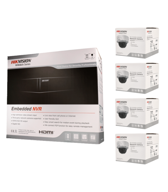 Kit de 4 cámaras IP Hikvision con grabador PoE