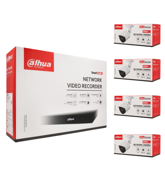 Kit de 4 cámaras bullet IP Dahua con grabador PoE