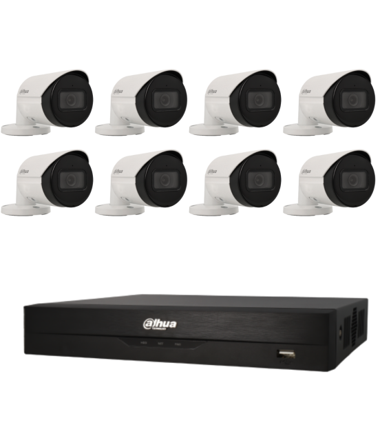Kit de 8 cámaras bullet IP Dahua con grabador PoE