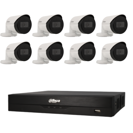Kit de 8 cámaras bullet IP Dahua con grabador PoE