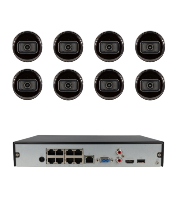 Kit de 8 cámaras bullet IP Dahua con grabador PoE