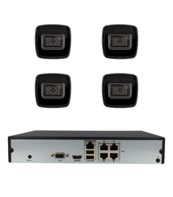 Kit de 4 cámaras IP bullet Hikvision con grabador PoE