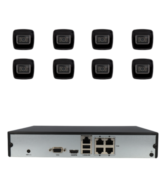 Kit de 8 cámaras IP bullet Hikvision con grabador PoE