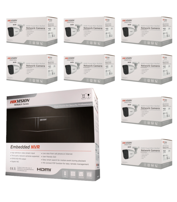Kit de 8 cámaras IP bullet Hikvision con grabador PoE