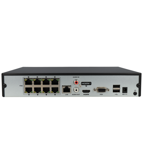 Grabador ip HIKVISION de 8 canales y 8 mpx de resolución con 8 puertos PoE
