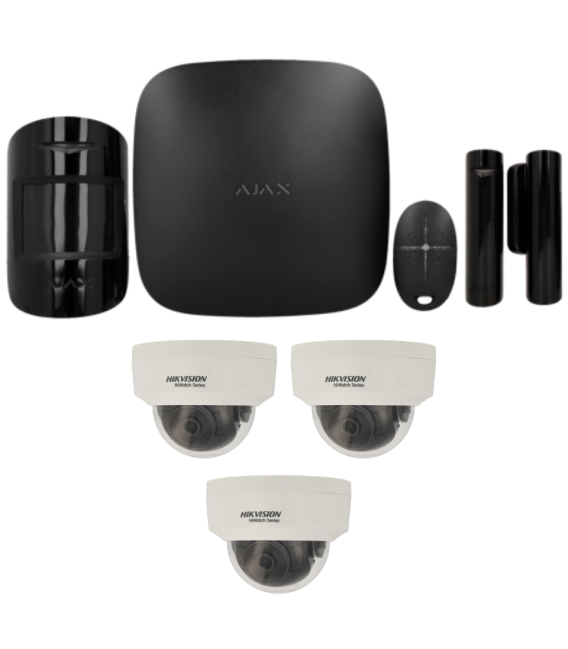 Kit de alarma Ajax negro y 3 c&aacute;maras IP Hikvision