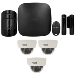 Kit de alarma Ajax negro y 3 c&aacute;maras IP Hikvision