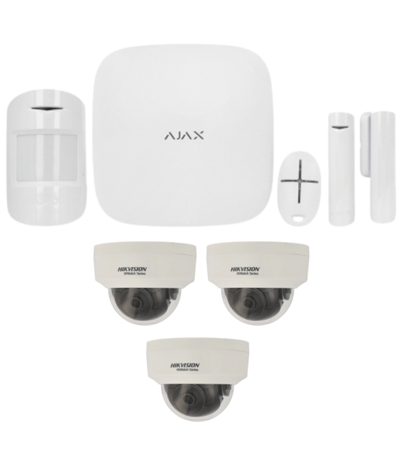 Kit de alarma Ajax y grabador Hikvision PoE con 4 c&aacute;maras IP y disco duro de 2Tb