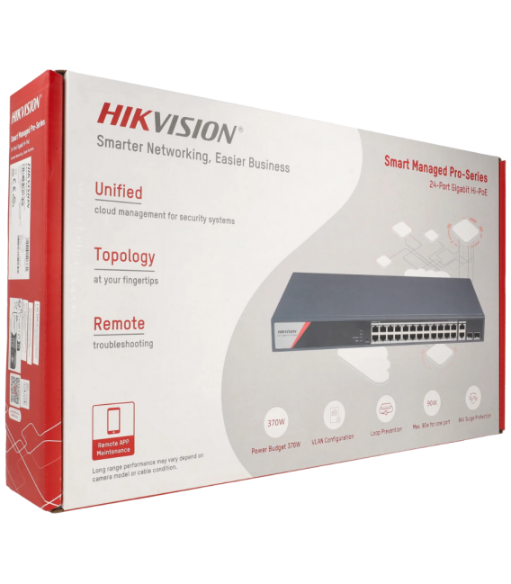 Switch cloud Hikvision 28 puertos con 24 puertos PoE